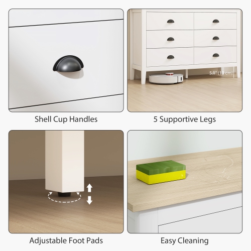 Commode de HOMCOM pour chambre à coucher avec 6 tiroirs et glissières silencieuses, large commode à tiroirs, rangement moderne pour vêtements pour