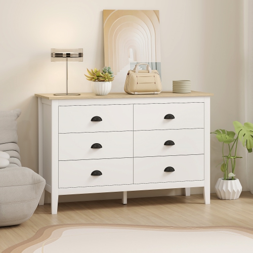 Commode de HOMCOM pour chambre à coucher avec 6 tiroirs et glissières silencieuses, large commode à tiroirs, rangement moderne pour vêtements pour