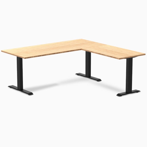 Desky Zero Bamboo L-Shape Office Desk – Dark Bamboo 60 in With Space Grey Frame, Fixed Ergonomic Height