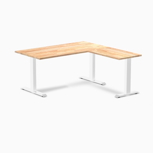 DESKY  Zero Rubberwood L-Shape Office Desk - Natural Timber 60" With Frame, Fixed Height, Solid Wood Top In White