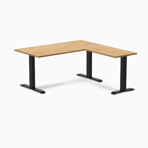 Desky Zero Rubberwood L-Shape Office Desk - Light Oak 60" With Matte Black Frame, Fixed Height, Solid Wood Top