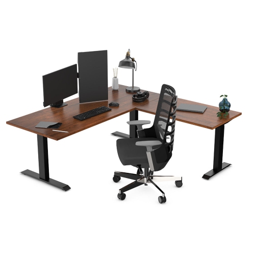 Desky Zero Rubberwood L-Shape Office Desk - Light Oak 60" With Matte Black Frame, Fixed Height, Solid Wood Top