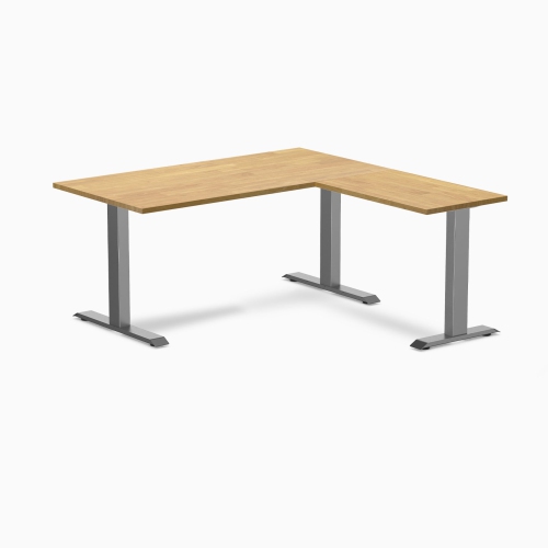 Desky Zero Rubberwood L-Shape Office Desk - Light Oak 60" With Space Grey Frame, Fixed Height, Solid Wood Top