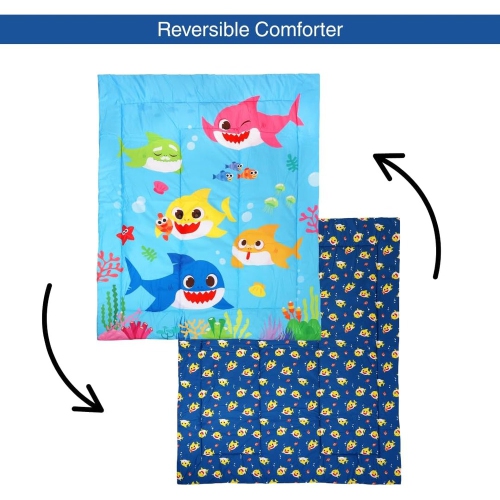 Baby Shark Twin Bedding Set – 4 Piece Kids Set with Comforter, Fitted Sheet, Flat Sheet & Pillowcase