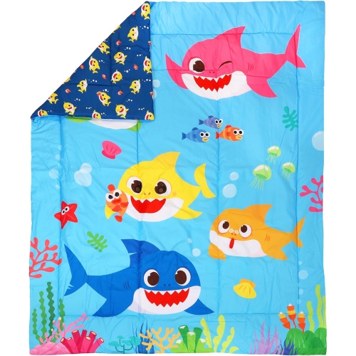 Baby Shark Twin Bedding Set – 4 Piece Kids Set with Comforter, Fitted Sheet, Flat Sheet & Pillowcase