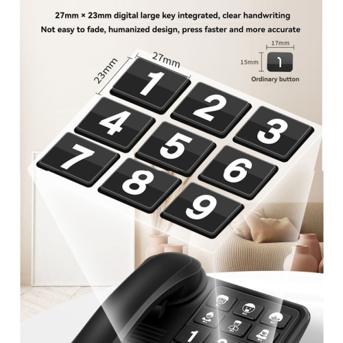 Corded landline telephone for seniors with loud ringtones and redial function, plug-and-play and battery-free - Black