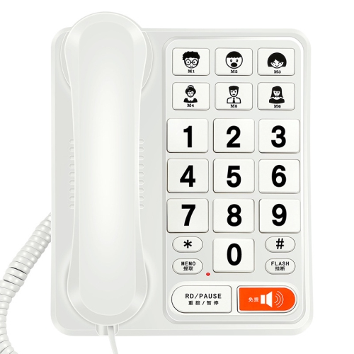 Téléphone fixe filaire pour aînés avec sonneries fortes et fonction de recomposition, prêt à l'emploi et sans pile - Blanc