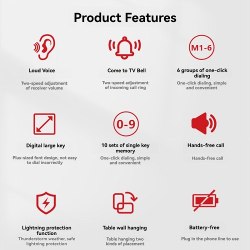 Téléphone fixe filaire pour aînés avec sonneries fortes et fonction de recomposition, prêt à l'emploi et sans pile - Blanc