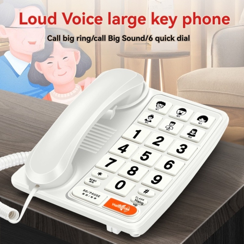 Téléphone fixe filaire pour aînés avec sonneries fortes et fonction de recomposition, prêt à l'emploi et sans pile - Blanc