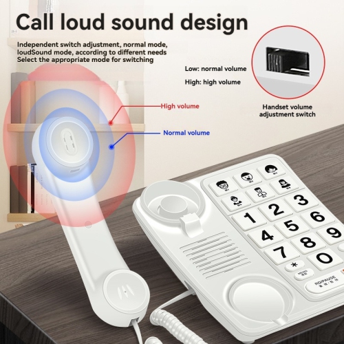 Téléphone fixe filaire pour aînés avec sonneries fortes et fonction de recomposition, prêt à l'emploi et sans pile - Blanc