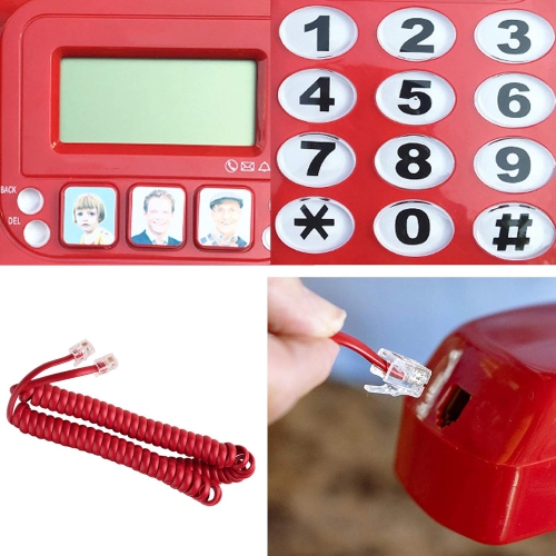 Corded Phone, Two-Button Dialing, Speakerphone, and Caller ID for Home/Office Use - Red