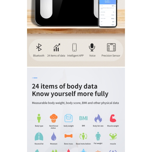 Pèse-personne professionnel - Analyse multiindicateurs, grand écran LED, mesure précise blanc