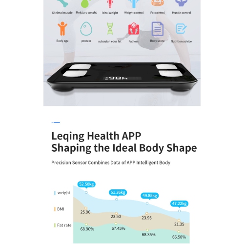 Pèse-personne professionnel - Analyse multiindicateurs, grand écran LED, mesure précise noir