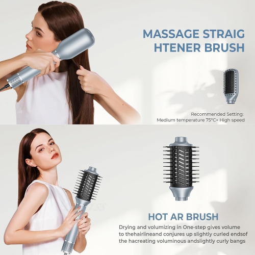5-in-1 hair styler with high-speed ionic hair dryer, 3 temperature settings, hair dryer brush set, automatic curler, styler for fast drying, curling,