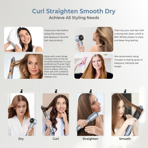 5-in-1 hair styler with high-speed ionic hair dryer, 3 temperature settings, hair dryer brush set, automatic curler, styler for fast drying, curling,