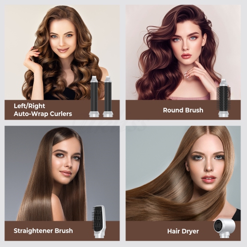 Séchoir coiffant à air chaud 5-en-1 de 800&nbsp;W – Fer plat rotatif automatique, séchoir et volumisateur pour tous les types de cheveux, obtenez des