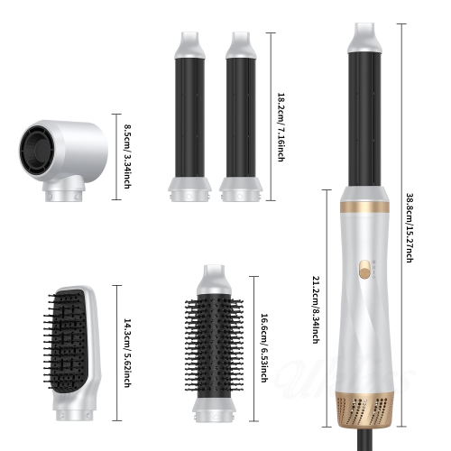 Séchoir coiffant à air chaud 5-en-1 de 800&nbsp;W – Fer plat rotatif automatique, séchoir et volumisateur pour tous les types de cheveux, obtenez des