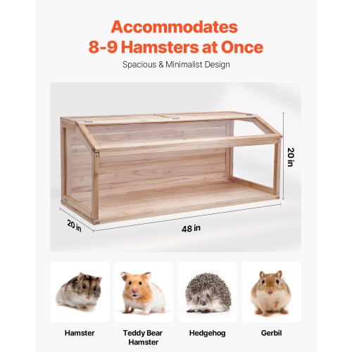 VEVOR 48 x 20 x 20in Wooden Hamster Cage, 270° Viewing Hamster Habitat,Dwarf Hamster Cages with Openable Top, Ventilated Small Animal Cage, Pet Mouse