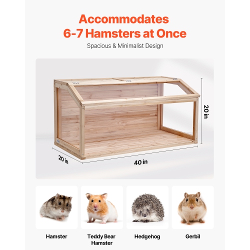 VEVOR 40 x 20 x 20in Wooden Hamster Cage, 270° Viewing Hamster Habitat,Dwarf Hamster Cages with Openable Top, Ventilated Small Animal Cage, Pet Mouse