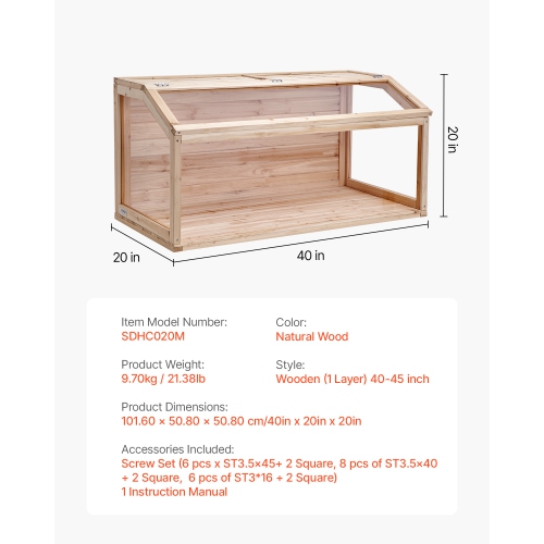 VEVOR 40 x 20 x 20in Wooden Hamster Cage, 270° Viewing Hamster Habitat,Dwarf Hamster Cages with Openable Top, Ventilated Small Animal Cage, Pet Mouse