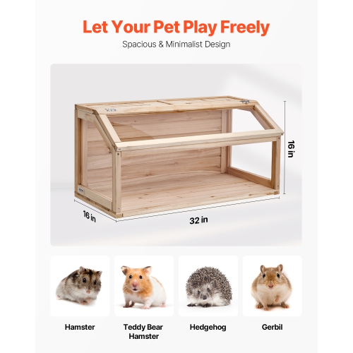 VEVOR 32 x 16 x 16 in Wooden Hamster Cage, 270° Viewing Hamster Habitat, Dwarf Hamster Cages with Openable Top, Ventilated Small Animal Cage, Pet