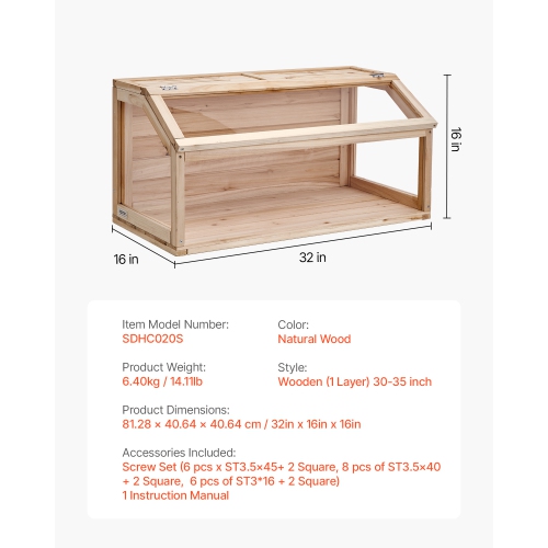 VEVOR 32 x 16 x 16 in Wooden Hamster Cage, 270° Viewing Hamster Habitat, Dwarf Hamster Cages with Openable Top, Ventilated Small Animal Cage, Pet