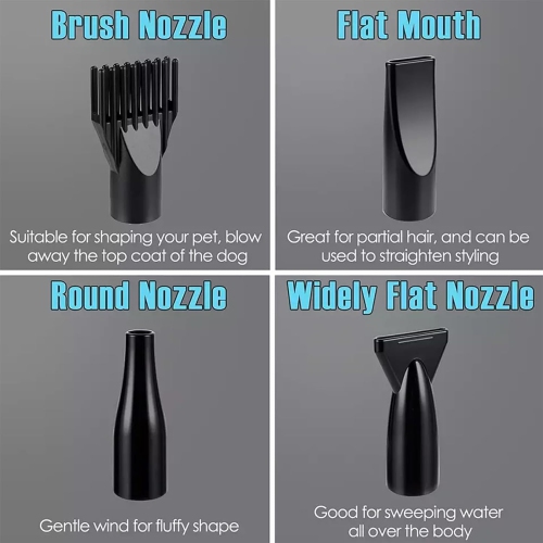 Pet Hair Dryer 2200W Dog Hair Dryer Stepless Speed Adjustable Pet Grooming Hair Dryer with 4 Different Nozzles and Retractable Hose Low Noise