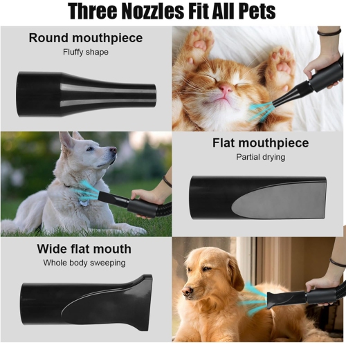 Pet Hair Dryer 2200W Dog Hair Dryer Stepless Speed Adjustable Pet Grooming Hair Dryer with 4 Different Nozzles and Retractable Hose Low Noise