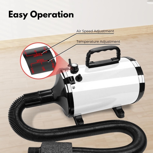 2800W Dog Hair Dryer - Adjustable Speed & Temperature Dog & Cat Dryer, Quiet Blower with Cool & Hot Air, Lightweight & Portable, Ideal for Home and