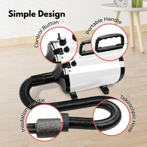 2800W Dog Hair Dryer - Adjustable Speed & Temperature Dog & Cat Dryer, Quiet Blower with Cool & Hot Air, Lightweight & Portable, Ideal for Home and