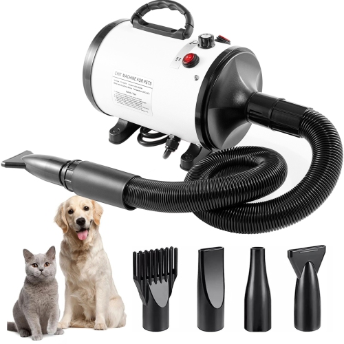Pet Hair Dryer 2200W Dog Hair Dryer Stepless Speed ​​Adjustable Pet Grooming Hair Dryer with 4 Different Nozzles and Retractable Hose Low Noise