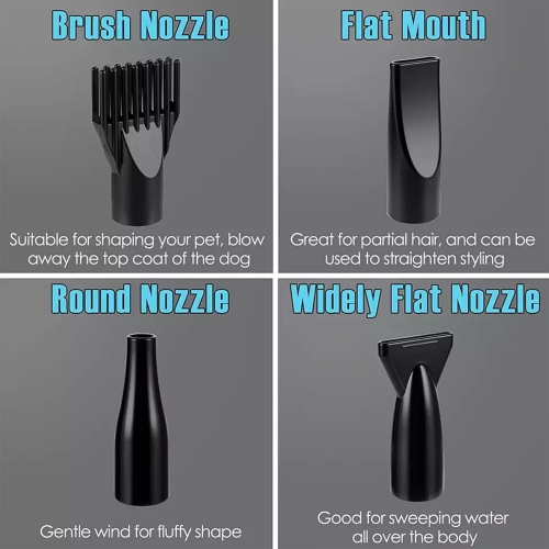 Pet Hair Dryer 2200W Dog Hair Dryer Stepless Speed Adjustable Pet Grooming Hair Dryer with 4 Different Nozzles and Retractable Hose Low Noise