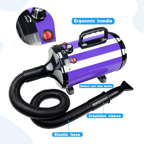 2800W Dog Hair Dryer - Adjustable Speed & Temperature Dog & Cat Dryer, Quiet Blower with Cool & Hot Air, Lightweight & Portable, Ideal for Home and