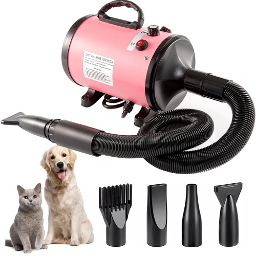 Pet Hair Dryer 2200W Dog Hair Dryer Stepless Speed ​​Adjustable Pet Grooming Hair Dryer with 4 Different Nozzles and Retractable Hose Low Noise