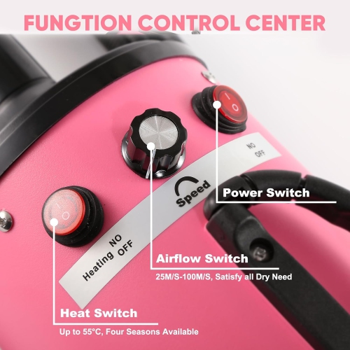 Pet Hair Dryer 2200W Dog Hair Dryer Stepless Speed ​​Adjustable Pet Grooming Hair Dryer with 4 Different Nozzles and Retractable Hose Low Noise