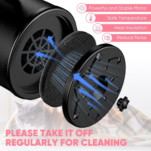 Pet Hair Dryer 2200W Dog Hair Dryer Stepless Speed ​​Adjustable Pet Grooming Hair Dryer with 4 Different Nozzles and Retractable Hose Low Noise