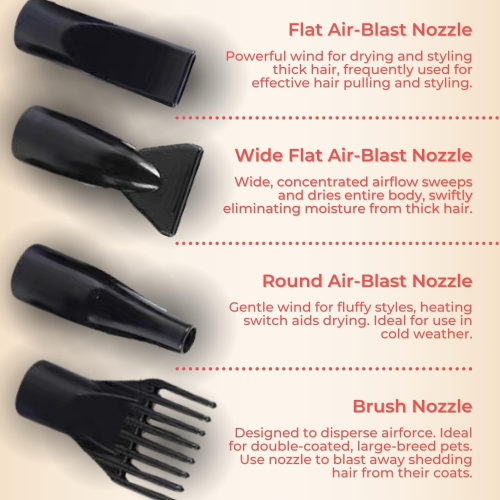2800 W de sèche-cheveux pour chiens de chat, séchage efficace, vitesse et température du vent réglables, tuyau réglable à 4 prises d'air, facile