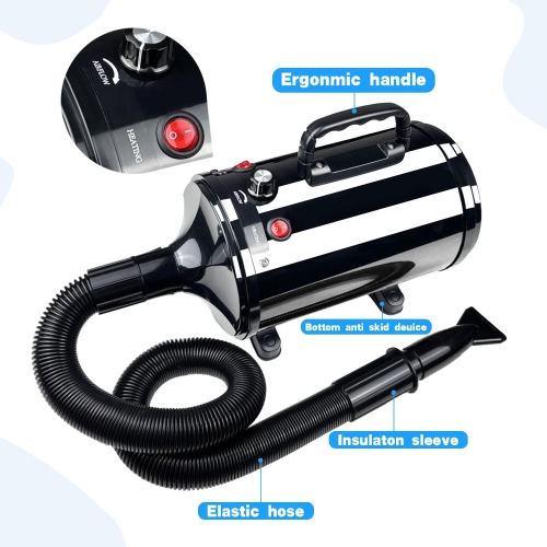 2800W Dog Hair Dryer - Adjustable Speed & Temperature Dog & Cat Dryer, Quiet Blower with Cool & Hot Air, Lightweight & Portable, Ideal for Home and