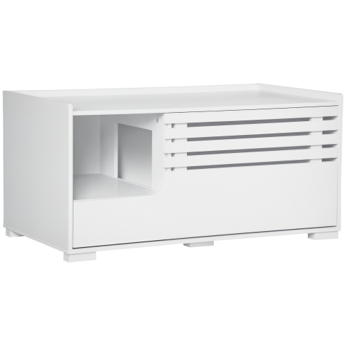 PawHut Cat Litter Box Enclosure with Storage Compartments, Hidden Cat Litter Box Furniture and Side Table with Elevated Bottom, Fits Most Litter