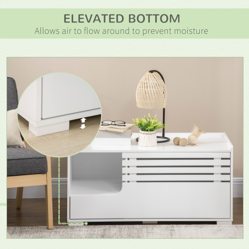 PawHut Cat Litter Box Enclosure with Storage Compartments, Hidden Cat Litter Box Furniture and Side Table with Elevated Bottom, Fits Most Litter