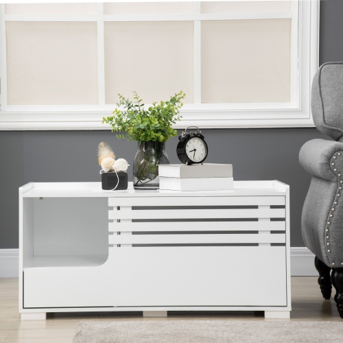 PawHut Cat Litter Box Enclosure with Storage Compartments, Hidden Cat Litter Box Furniture and Side Table with Elevated Bottom, Fits Most Litter