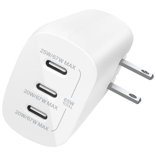 Refurbished Belkin BoostCharge Pro 67W 3-Port USB-C Wall Charger WCC002dqWH