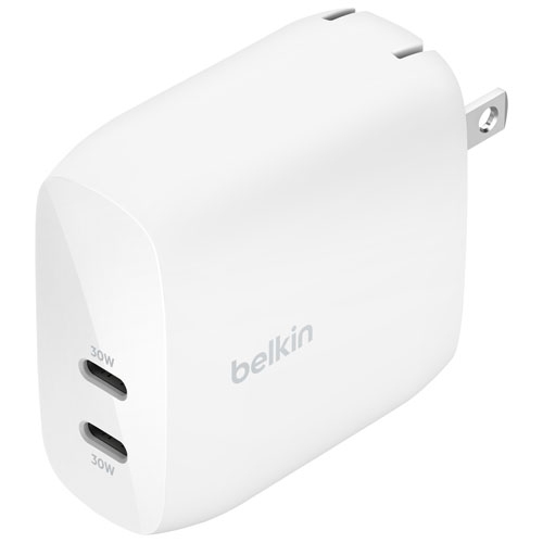 Refurbished Belkin 60W 2-Port PD USB-C Wall Charger WCB010dqWH