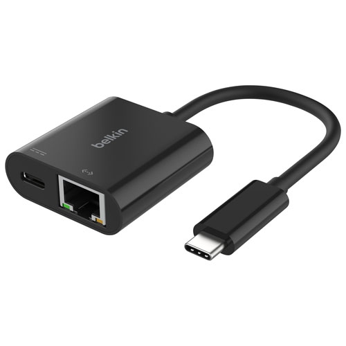Refurbished Belkin Connect 2-In-1 100W USB-C to Ethernet & Charge Adapter INC019btBK