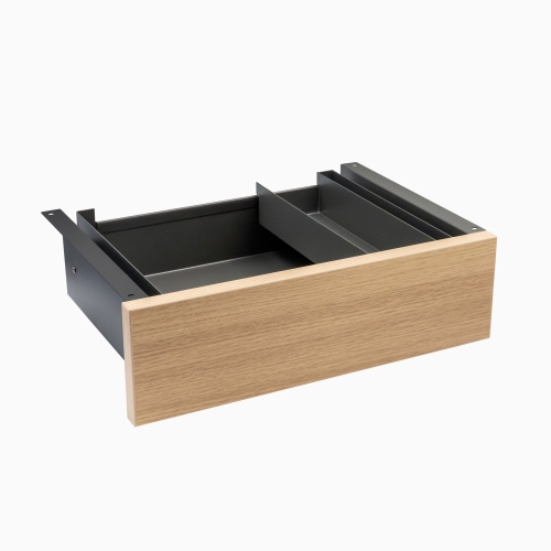Desky Sublime Teak Minimal Under Desk - Space Grey Steel Slim Slide-Out Storage, 11 lb Capacity