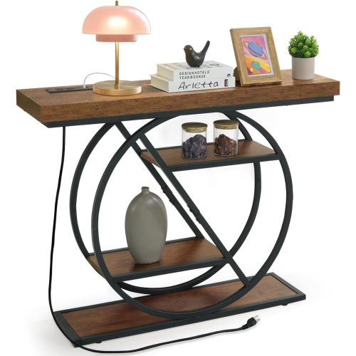 Console de canapé épaisse industrielle à 4 niveaux de 41&nbsp;po de style unique avec espace de rangement et de recharge de CAPHAUS