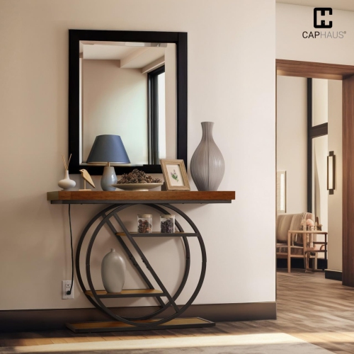 Console de canapé épaisse industrielle à 4 niveaux de 41&nbsp;po de style unique avec espace de rangement et de recharge de CAPHAUS