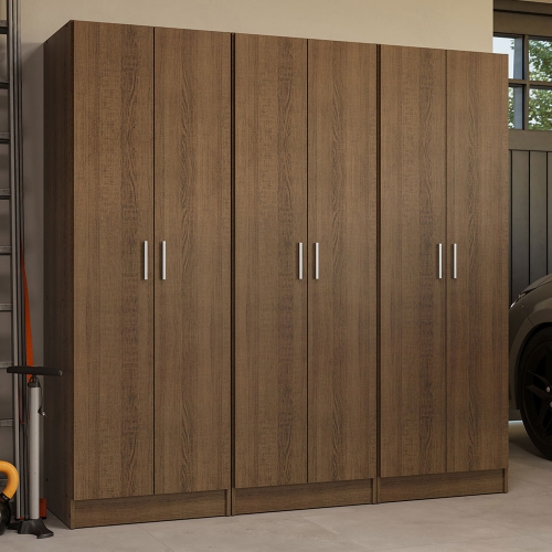 Madesa Garage Storage Cabinet Set 6 Doors 12 Utility Shelves 70"L Wooden Organization Unit for Garage and Tools 9 Adjustable Shelves Anti Tipping -