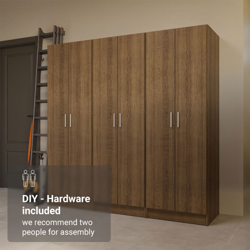 Madesa Garage Storage Cabinet Set 6 Doors 12 Utility Shelves 70"L Wooden Organization Unit for Garage and Tools 9 Adjustable Shelves Anti Tipping -