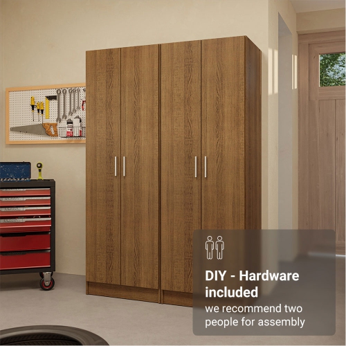 Madesa Garage Storage Cabinet Set 4 Doors 8 Utility Shelves 47"L Wooden Organization Unit for Garage and Tools 6 Adjustable Shelves Anti Tipping -